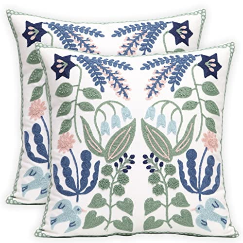 Embroidered Floral Cotton Euro Throw Pillow Set