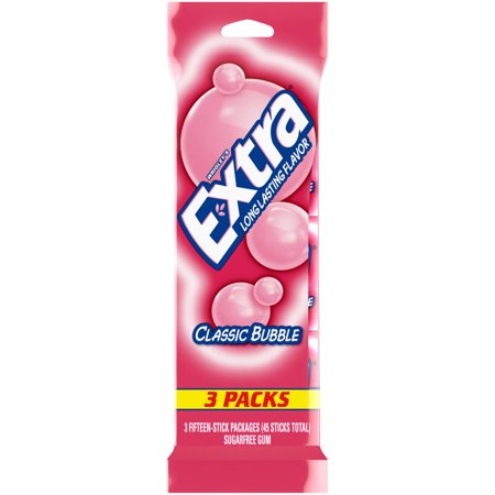 Pack of 2 Extra Classic Bubble Sugar Free Chewing Gum, 3 pk, 45 pc (Package May Vary)