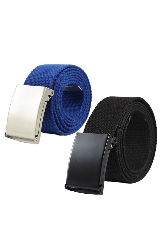 Pack of 2 Extra Long Men Canvas Web Belts for Men Metal Flip Top Buckle Belt Free Cut-to-Fit Up to 60 inches Blue Black