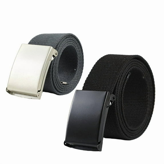 Pack of 2 Extra Long Men Canvas Web Belts for Men Metal Flip Top Buckle Belt Free Cut-to-Fit Up to 60 inches Gray Black