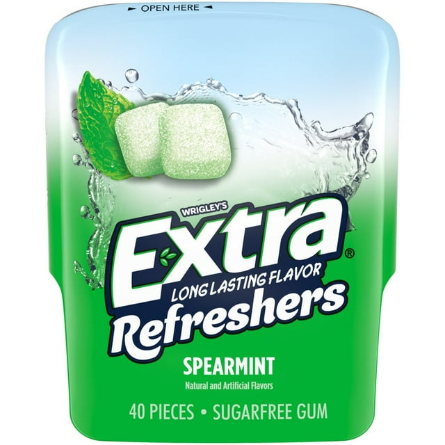 Pack of 2 Extra Refreshers Spearmint Sugar Free Chewing Gum, 40 pc (Package May Vary)