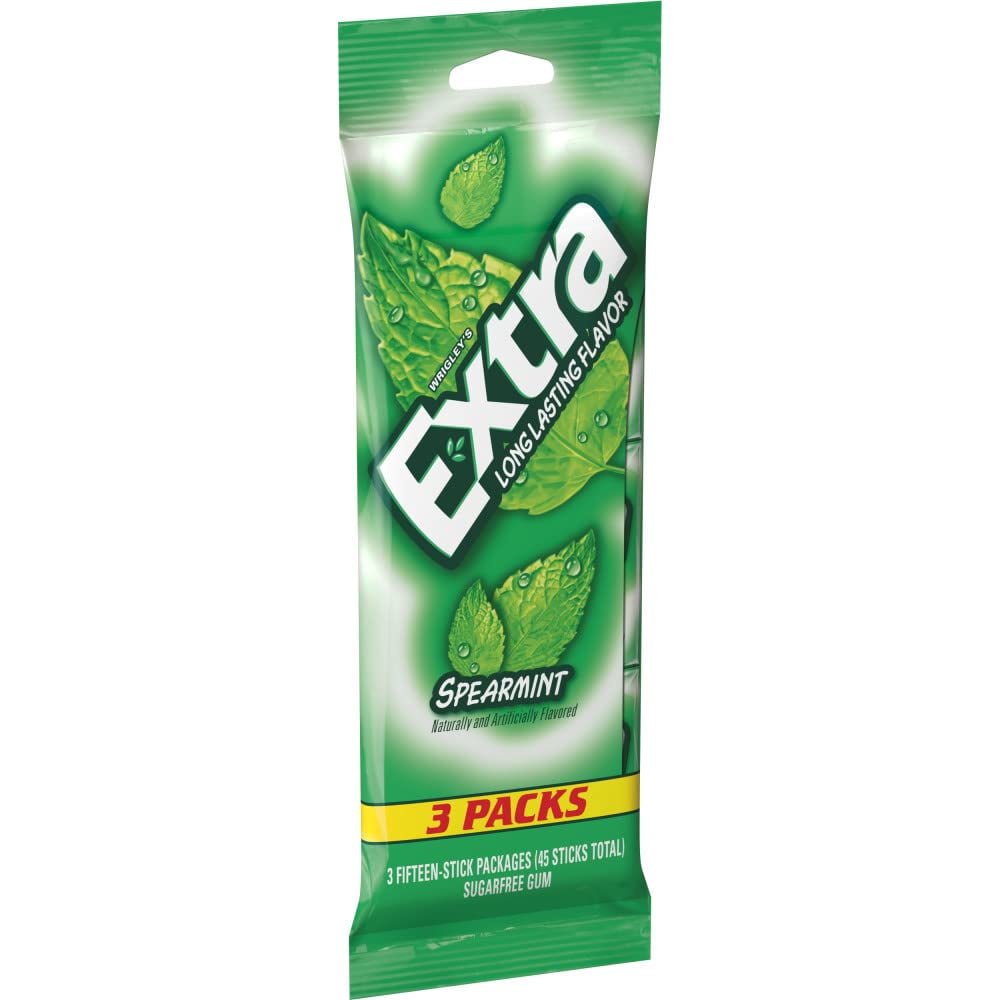 Pack of 2 - Extra Spearmint Sugar Free Chewing Gum, 3 Packs Of 15 Pieces (45 Total Pieces) Packaging May Vary