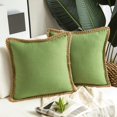 thumbnail image 1 of Pack of 2 Farmhouse Decorative Throw Pillow Covers Burlap Linen Trimmed Tailored Edges Off White 18 x 18 inches, 45 x 45 cm-Green-20" x 20"-Green, 1 of 5