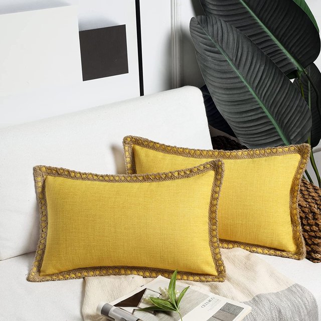 Pack of 2 Farmhouse Modern Fall Decorative Throw Pillow Covers Burlap