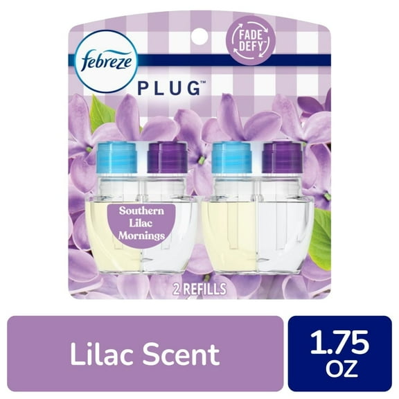 Pack of 2 Febreze Plug Odor-Fighting Air Freshener Oil Dual Refill Southern Lilac Mornings, 1.75 fl oz (Package May Vary)