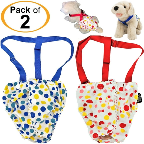 Pack of 2 Female Dog Diapers With Suspenders Reusable Washable for Small Pet