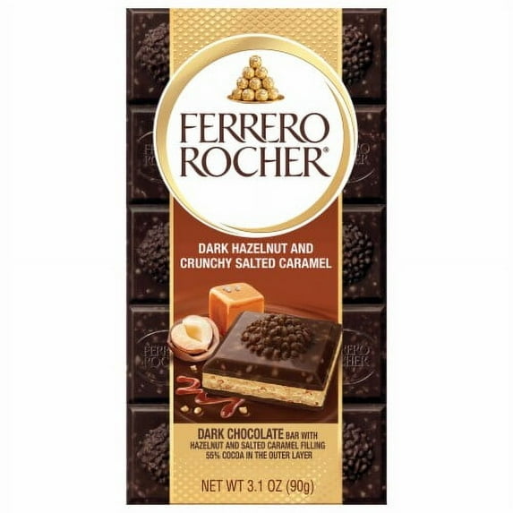 Ferrero Rocher Dark Chocolate Hazelnut & Crunchy Salted Caramel Bar, Premium Chocolate Treat, 3.1oz 3.1 oz - Pack of 2