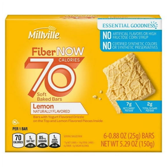 Pack of 2 - Fiber Now 70 Calorie Lemon Flavored Bars, 6 count