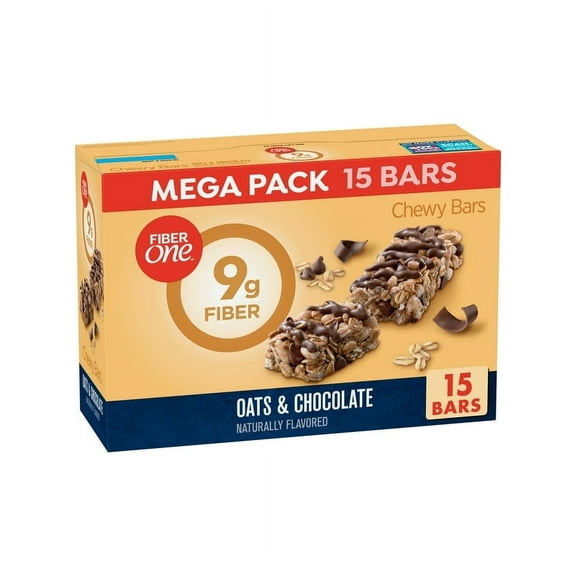 Pack of 2 Fiber One Chewy Bars, Oats & Chocolate, Fiber Snacks, Mega Pack, 15 ct
