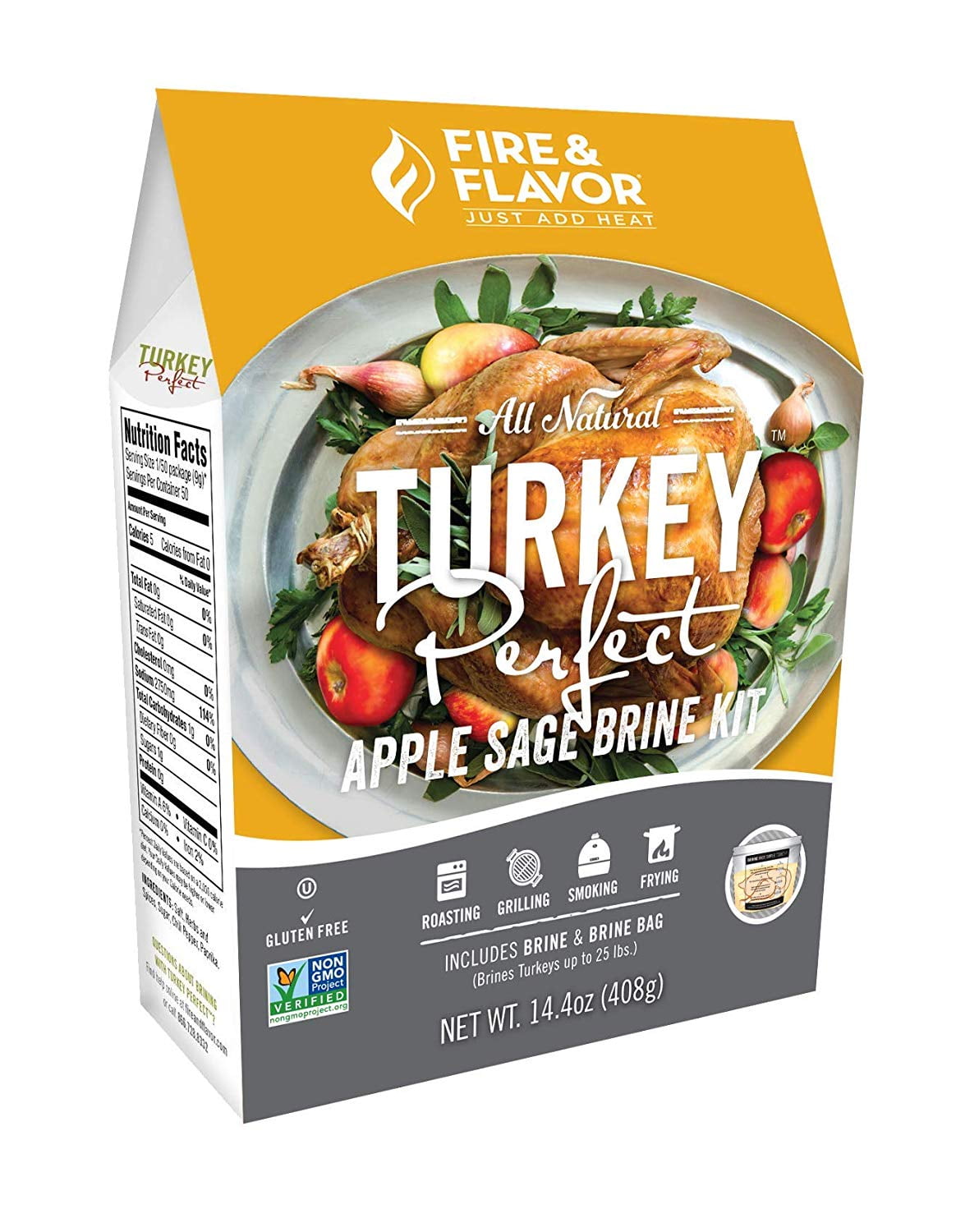(Pack of 2) Fire and Flavor Turkey Perfect Brine Kit, Apple Sage