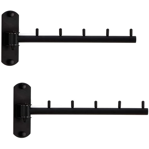 Pack of 2 Folding Wall Mounted Clothes Hanger Rack with Swing Arm Stainless Steel Heavy Duty Coat Hook for Bathroom, Bedroom, Laundry Room - Black