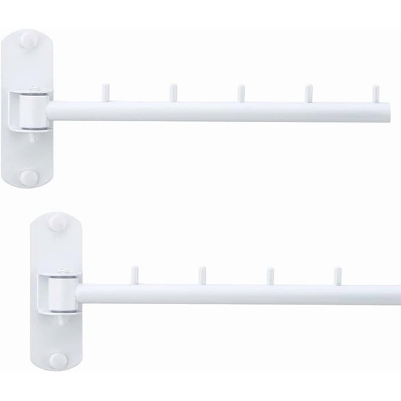 Pack of 2 Folding Wall Mounted Clothes Hanger Rack with Swing Arm Stainless Steel Heavy Duty Coat Hook for Bathroom, Bedroom, Laundry Room - White