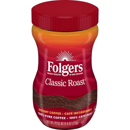 Folgers Instant Coffee Crystals, Classic Roast, 8 oz Jar, Medium, Each