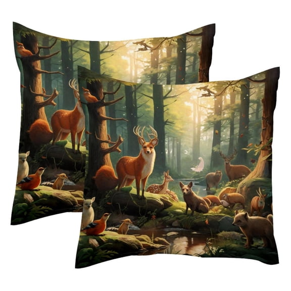 Pack of 2 Forest Animals Pattern Throw Pillow Covers 20x20 Inch, Square Farmhouse Pillowcase, Velvet Cushion Case for Sofa Bedroom Home Decor