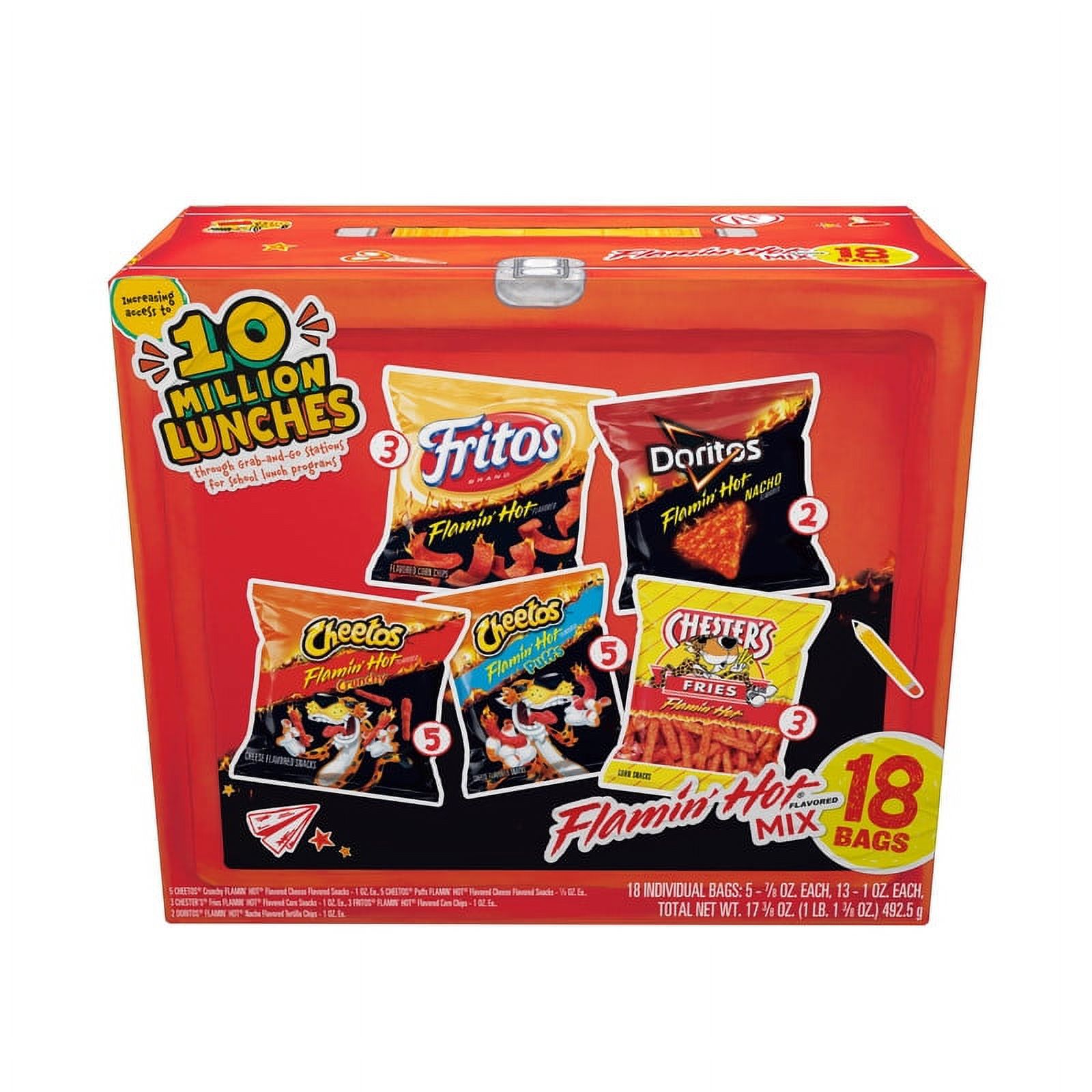 Pack of 2 FritoLay Flamin' Hot Mix Variety Pack Snack Chips, 18 Count