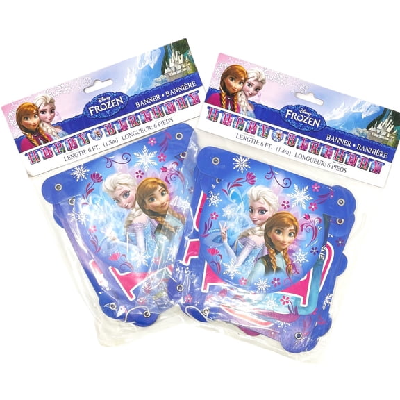 Pack of 2 - Frozen Princess Elsa & Anna Happy Birthday Jointed Letter Party Decoration Banner - 6 Feet Long - Pack of 2