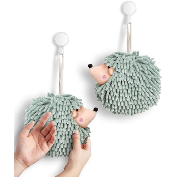Pack of 2 Fuzzy Ball Hand Towels,Hedgehog Decorative Towels for Bathroom (Mint)