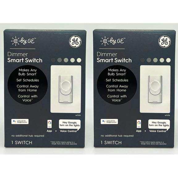 (Pack of 2) GE Smart Dimmer Light Switch, C by GE, Cync, Wire-Free, Battery-Powered, Bluetooth and Wi-Fi Enabled