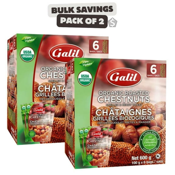 Pack of 2 - Galil Organic Roasted Chestnuts (6 x 100 g) each