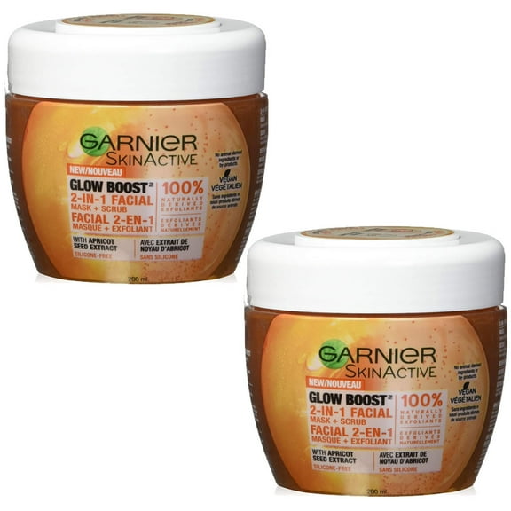 Pack of (2) Garnier SkinActive Glow Boost 2-in-1 Facial Mask and Scrub, 6.76 fl oz