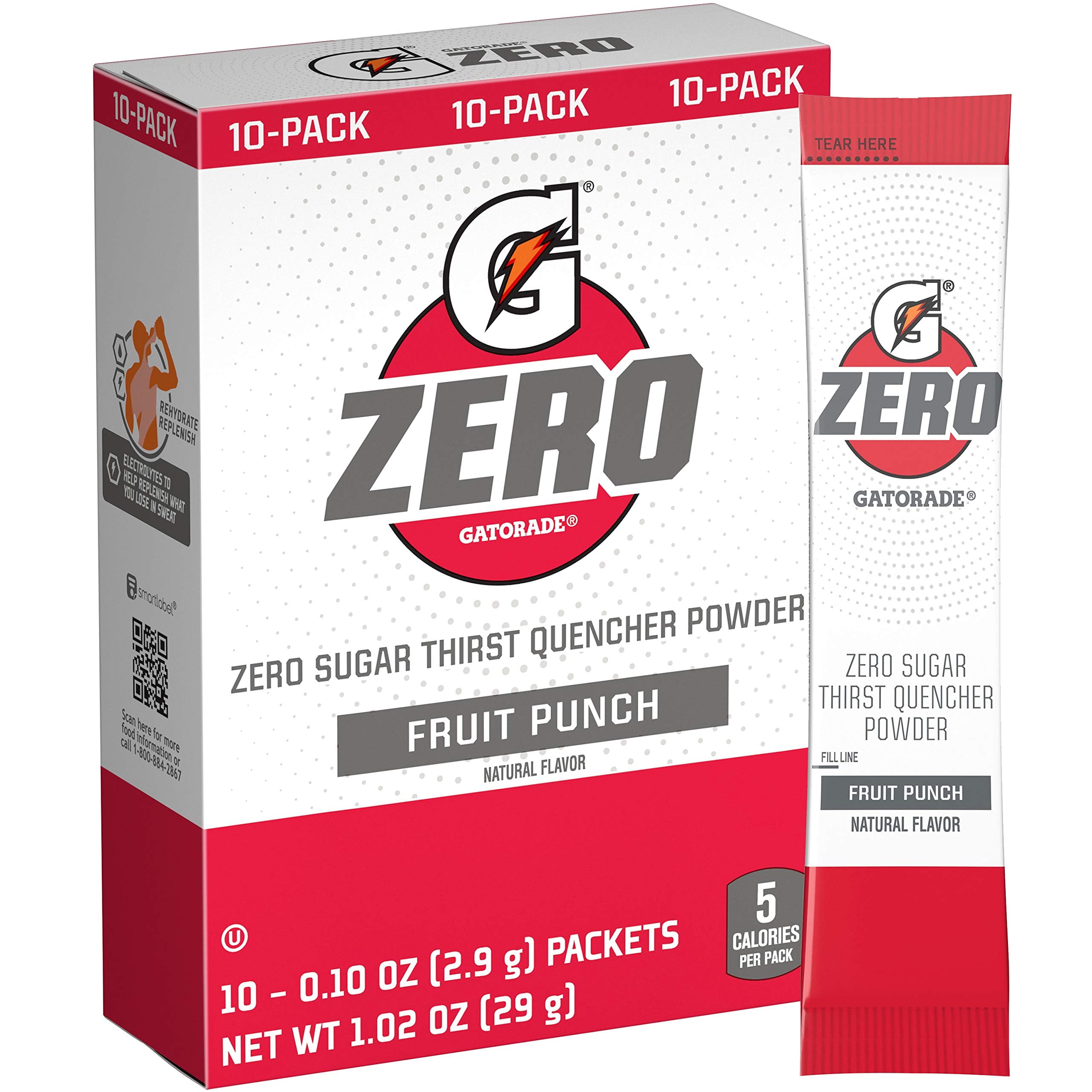 Pack of 2 - Gatorade G Zero Powder, Fruit Punch, 0.10 Oz Packets (10 Pack)