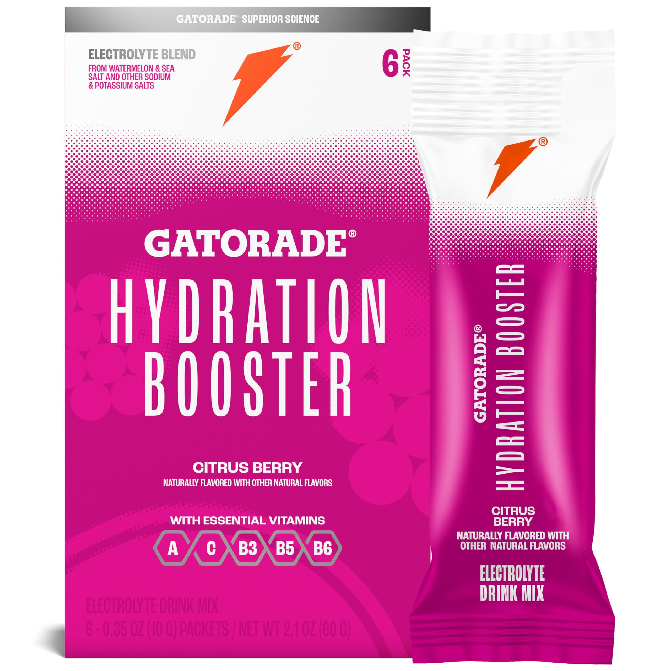Pack of 2 - Gatorade Hydration Booster, Citrus Berry, Makes 20 Fl Oz (Pack Of 6)