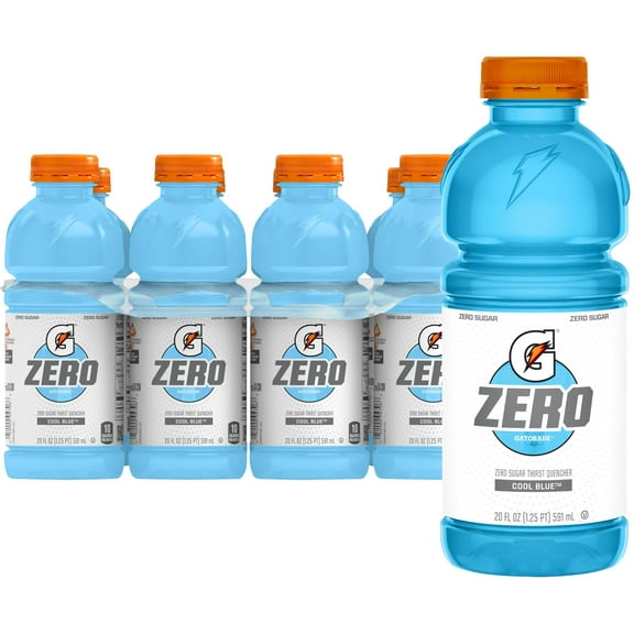 Pack of 2 - Gatorade Thirst Quencher Zero Sugar Sports Drink, Cool Blue, 20Oz Bottles, 8 Pack, Electrolytes For Rehydration