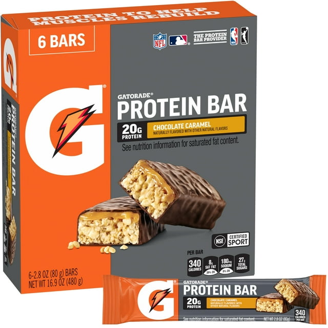 Pack of 2 - Gatorade Whey Protein Recover Bars Chocolate Caramel, 2.8 Oz, 6 Ct Packaging May Vary