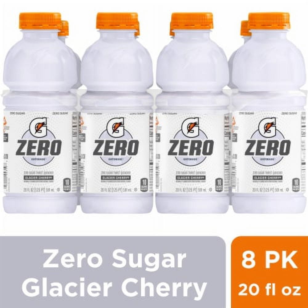 Pack of 2 - Gatorade Zero Sugar White Glacier Cherry Sports Drink Multipack Bottles 8 bottles / 20 fl oz