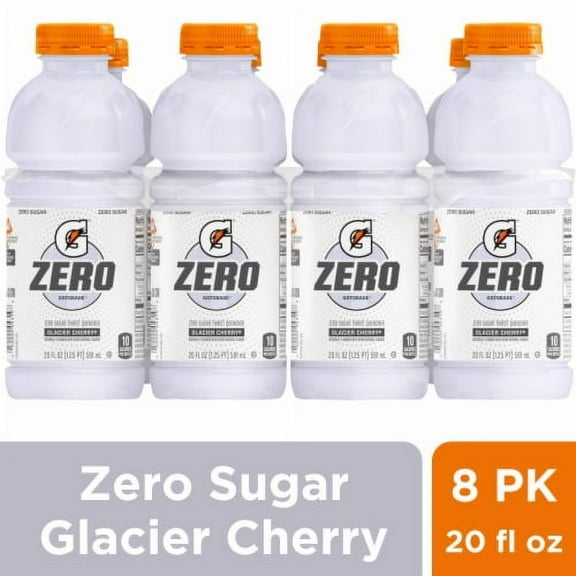 Pack of 2 - Gatorade Zero Sugar White Glacier Cherry Sports Drink Multipack Bottles 8 bottles / 20 fl oz