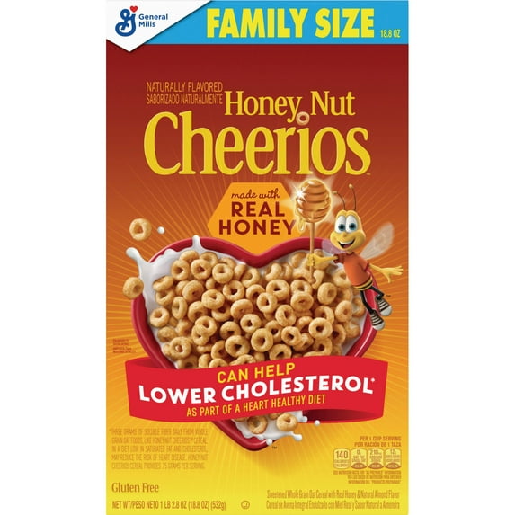Pack of 2 General Mills Honey Nut Cheerios Cereal - Family Size, 18.8 oz (Package May Vary)