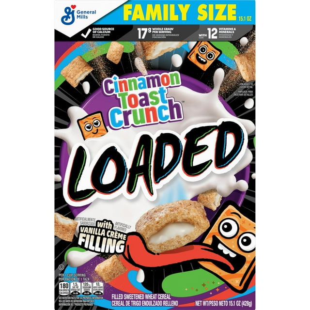 Pack of 2 General Mills Loaded Cinnamon Toast Crunch Cereal - Family Size, 15.1 oz (Package May Vary)
