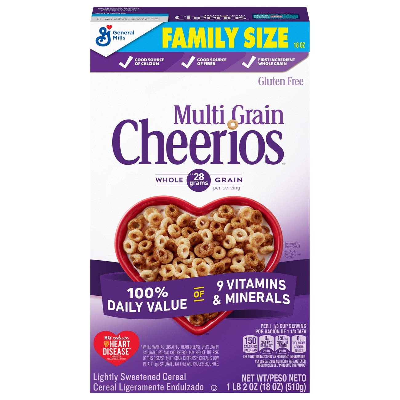 Pack of 2 General Mills Multi-Grain Cheerios Cereal Family Size, 18 oz (Package May Vary)