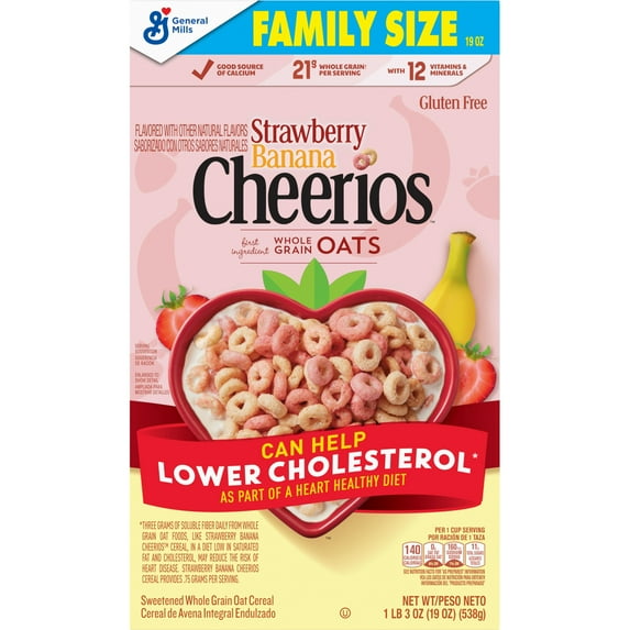 Pack of 2 General Mills Strawberry Banana Cheerios Cereal - Family Size, 19 oz (Package May Vary)