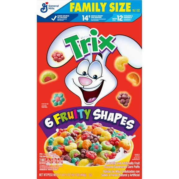 Pack of 2 General Mills Trix Cereal - Family Size, 16.1 oz (Package May Vary)