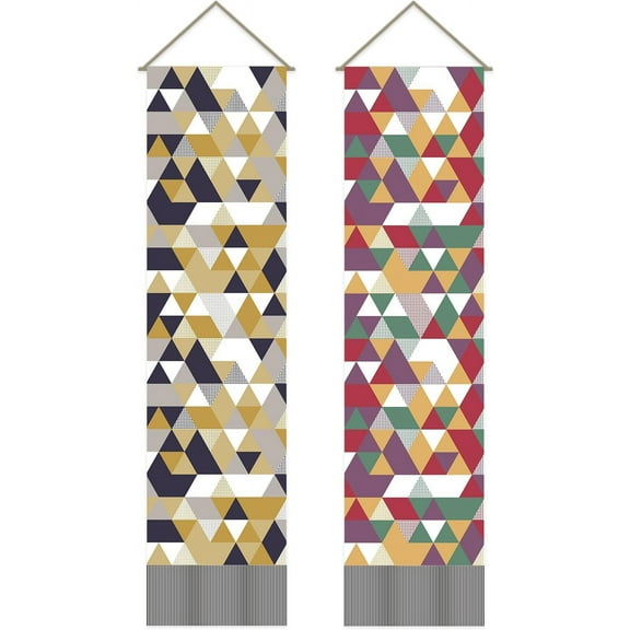 Pack of 2 Geometry Triangles Patchwork Tapestries Geometry Triangles Vertical Tapestry Patchwork Tassel Tapestry Wall Hanging for Bedroom Living Room