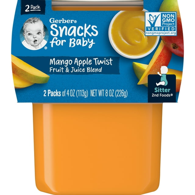 (Pack of 2) Gerber 2nd Foods Mango Apple Twist Baby Food, 4 oz Tubs
