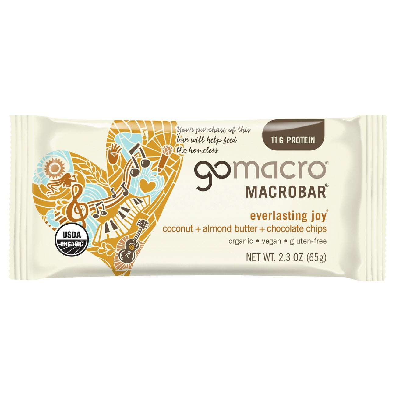 Pack of 2 GoMacro 11g Protein Macrobar -Coconut + Almond Butter + Chocolate Chip, 2.3 oz (Package May Vary)