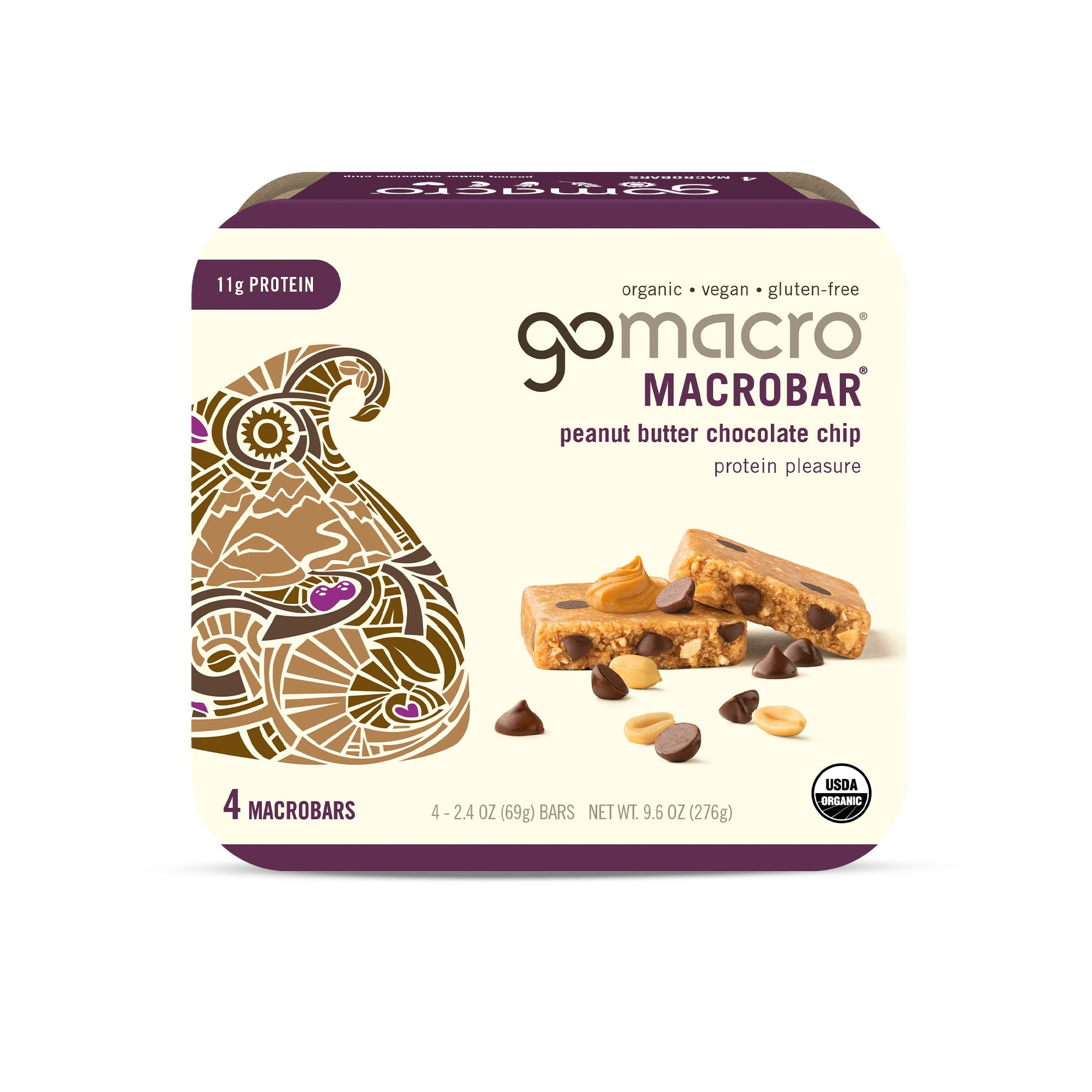 Pack of 2 GoMacro Organic Vegan 11g Protein Bars - Protein Pleasure, 4 ct (Package May Vary)