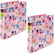 Pack of 2 - GreenRoom 1" Hardcover 3-Ring Notebook Binder - Pink Floral Plant Terrarium Design