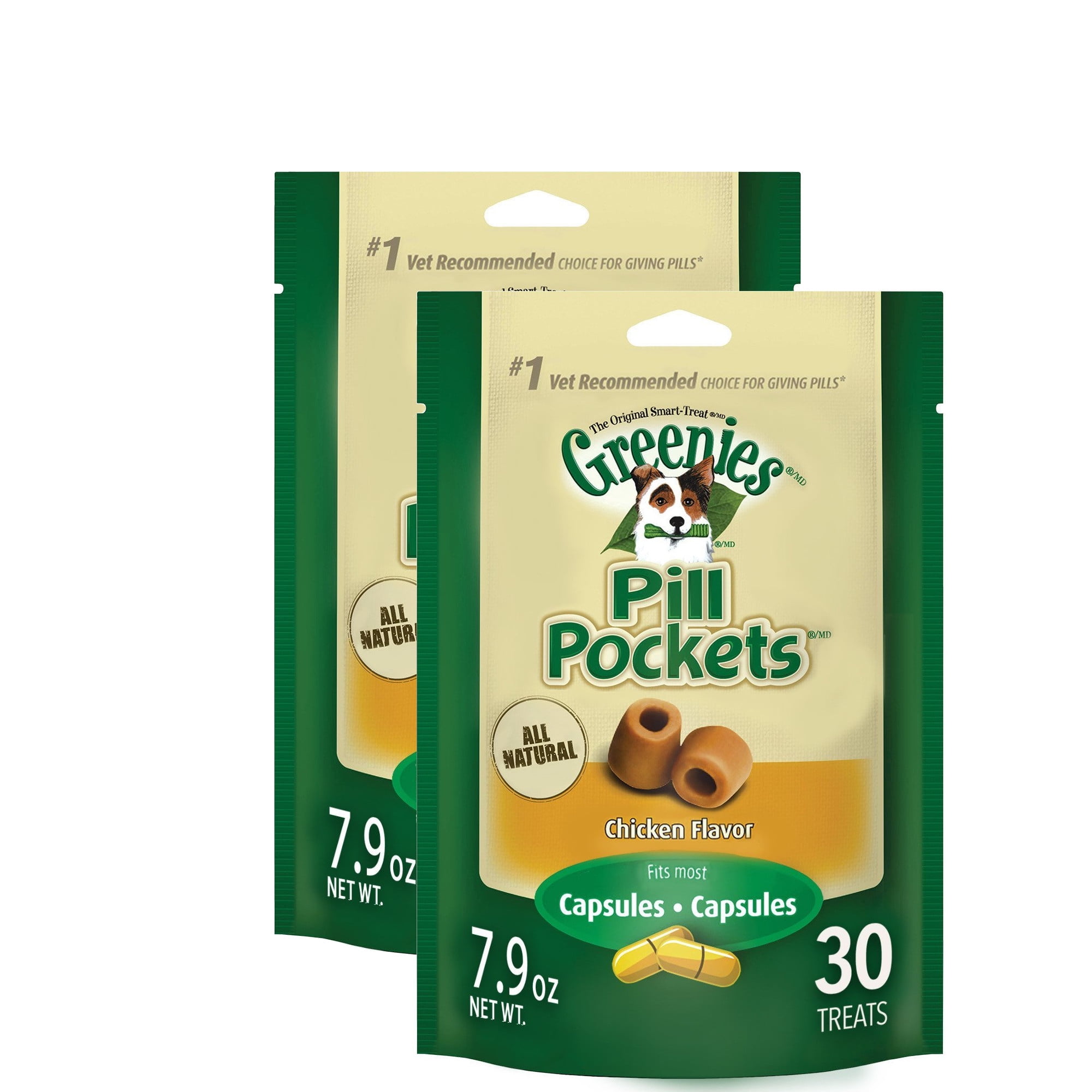 Pack of 2) Greenies Pill Pockets Dog Treats, Chicken Flavor,