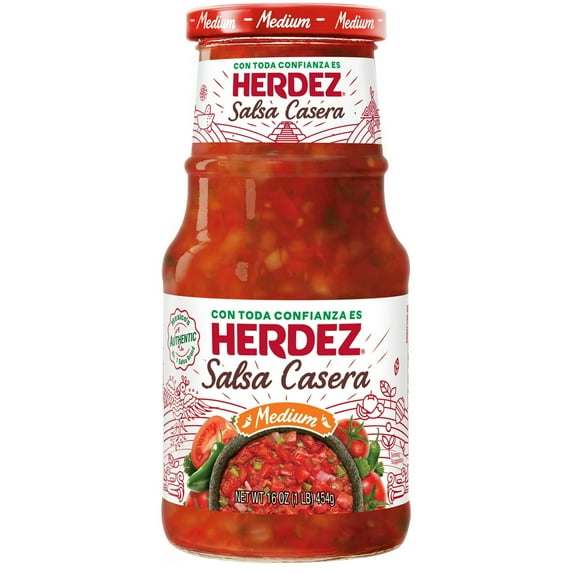 Pack of 2 HERDEZ, Salsa Casera, Mexican Salsa, Tortilla Chip Dip, Medium, 16 oz Jar