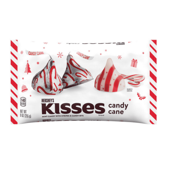 Pack of 2 HERSHEY'S KISSES Candy Cane Flavored, Christmas Candy Bag, 9 oz