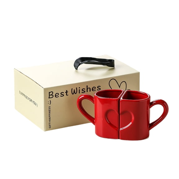 Pack of 2 Heart Puzzle Designs Ceramic Mugs Comfortable Handle Coffee Cup for Couples Romantics Valentine Gift