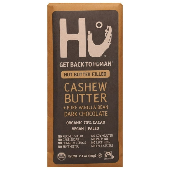 Pack of 2 Hu Cashew Butter + Vanilla Bean Dark Chocolate Bar, 2.1 oz (Package May Vary)
