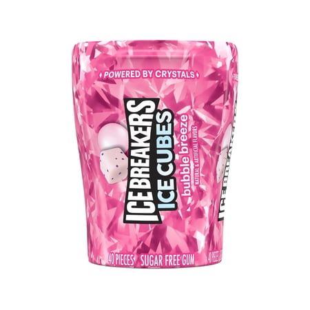 Pack of 2 Ice Breakers Ice Cubes Bubble Breeze Sugar Free Chewing Gum, 40 pc (Package May Vary)
