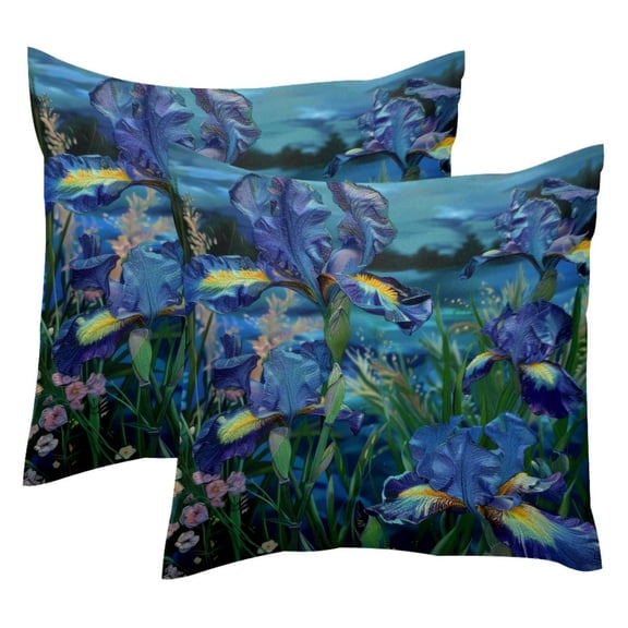 Pack of 2 Irises Floral at Night Throw Pillow Covers 20x20 Inch, Square Farmhouse Pillowcase, Velvet Cushion Case for Sofa Bedroom Home Decor