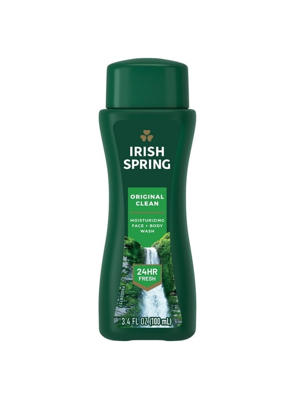 Pack of 2 Irish Spring Body Wash for Men, Original Clean Body Wash, Travel Size, 3.4 oz, All Skin Types