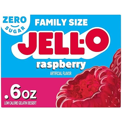 Pack of 2 Jell-O Raspberry Zero Sugar Gelatin Dessert Mix, Family Size, 0.6 oz Box