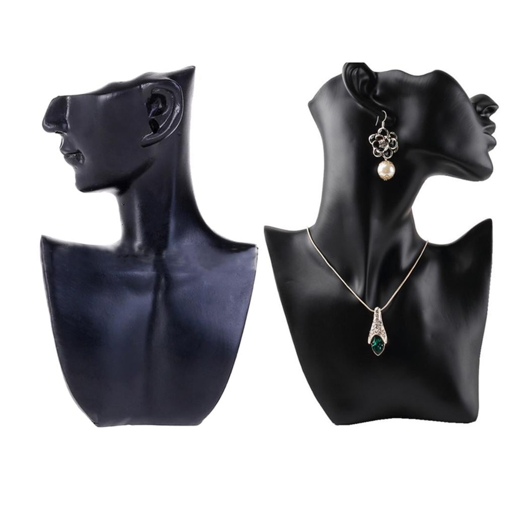 Pack of 2 Jewelry Store Display Bust Stand Necklaces Chain, Bracelets, Pendant Show, Black